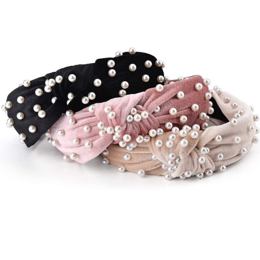 3 pack Velvet Pearl Wide Headband Turban Knot